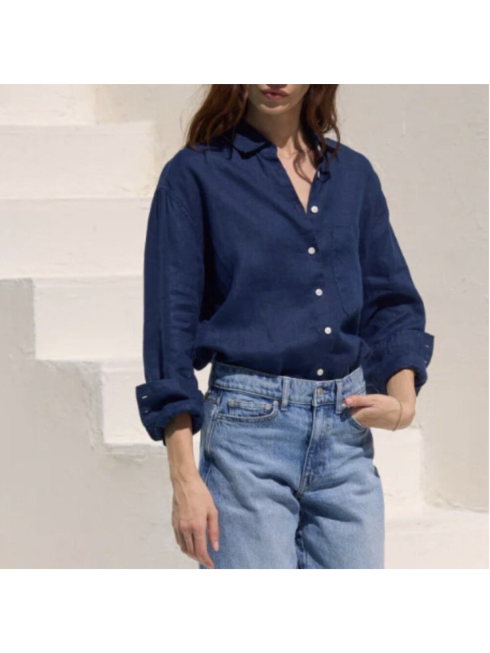 AYR The Deep End Shirt Linen Long Sleeve Oversized Button Down Big Dipper Navy S
